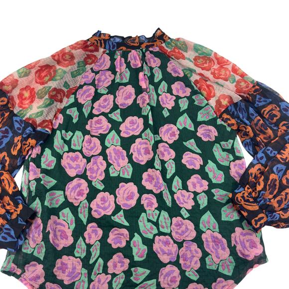 Jodifl Feminine Floral Romantic Multicolor Artsy Button Down Blouse Women's M - Picture 3 of 8